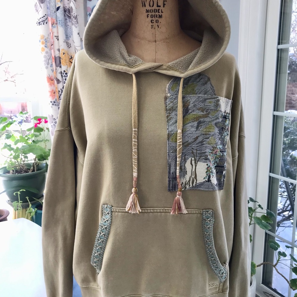 One Of A Kind Upcycled / Embellished Sweatshirt Hoodie.